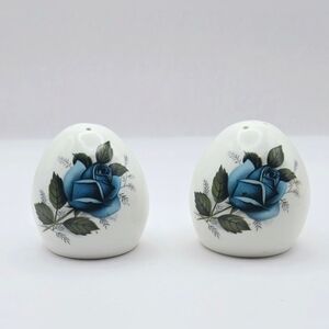 Vintage Sanford Fine Bone China Blue Rose Flowers Salt & Pepper Shakers